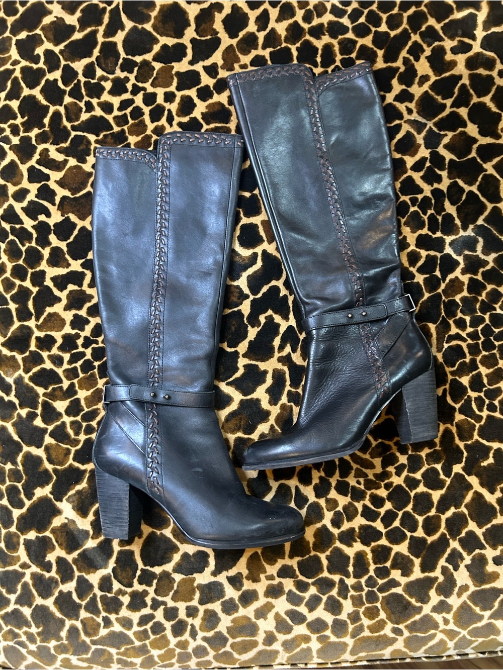 UGG Braided Leather Heeled Knee Boots
